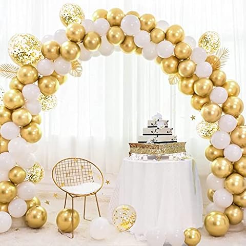 Balloon Arch Kit - 114 Pcs White Gold Balloons Arch - Easy to Assemble Gold White Sliver Balloon Arch with Accessories - Gold Balloon Birthday Decorations and Wedding Kids Shower Party Balloons Cover