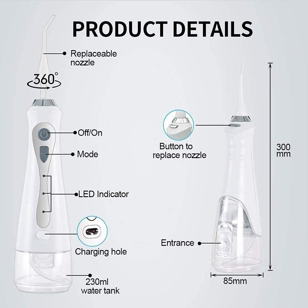 ARTSZY Flosser bezbłędny, przenośna wielofunkcyjna flosser z wodą, USB Ładowanie, IPX7 Wodoodporna, dentystyczna doustna irygator do podróży domowej, 230 ml