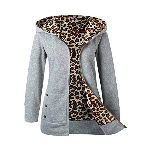 Leopard Print Jacket,KIKOY Women Velvet Thicken Warm Hooded Sweater Zipper Coat