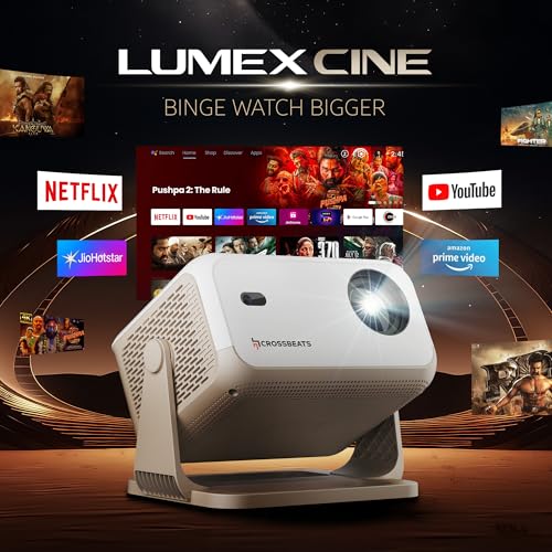 Image of Crossbeats Lumex Cine Smart Home Projector 4k Ultra HD, Native 1080p, Mini Projector for Room,16000 Lumens Android OS, Built-in - Netflix, Prime, YouTube, Portable, Speaker, WiFi, 300 inch Display Cinema