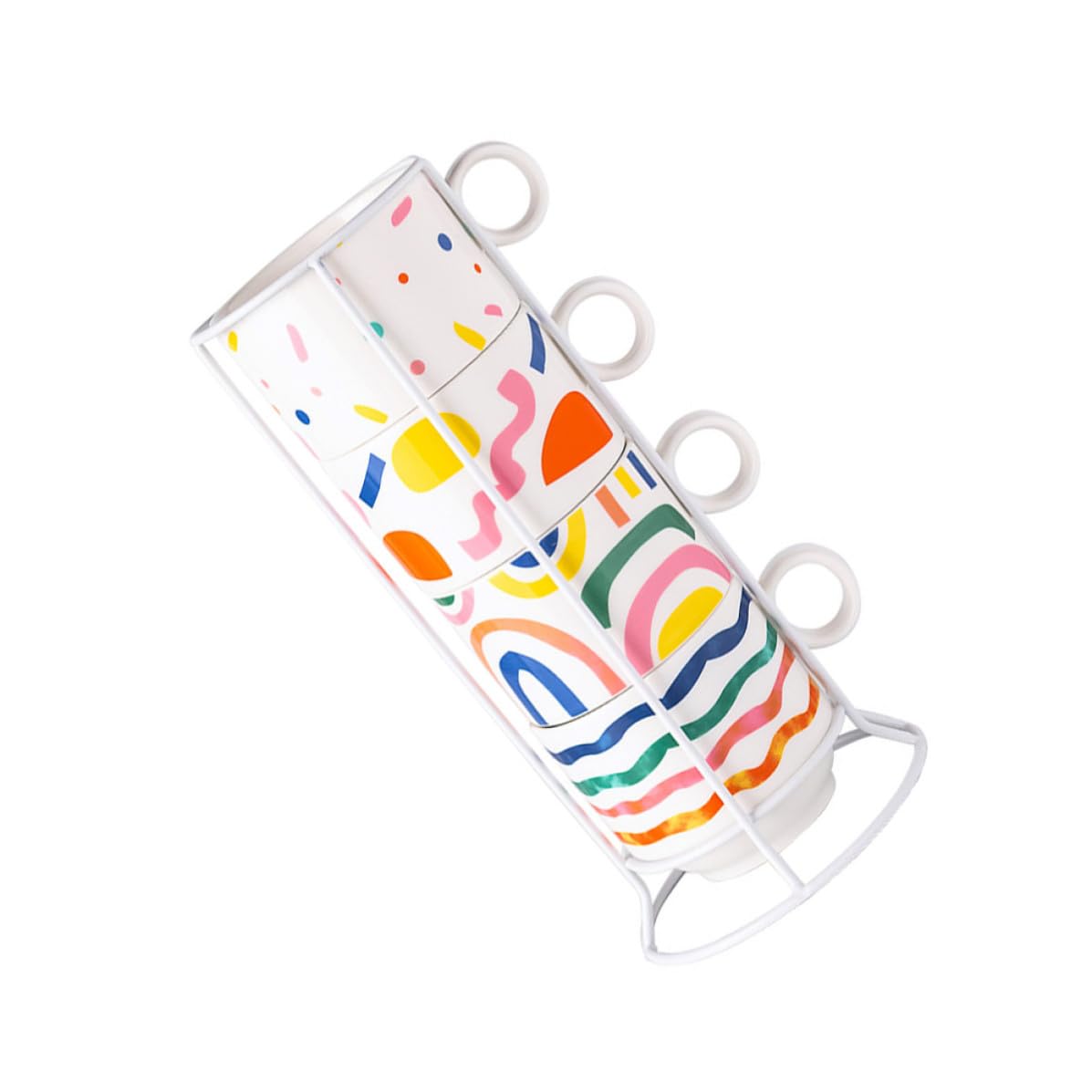 STOBAZA Tasse à Café Empilable en Céramique 200ml Support Fer