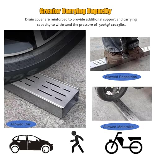 Griglia di scarico ultra sottile a forma di U in acciaio inox, confezione da 10 per drenaggio dell'acqua all'aperto, ideale per cortili, prati, sentieri e scantinati (7 x 3 x 100 cm), design durevole