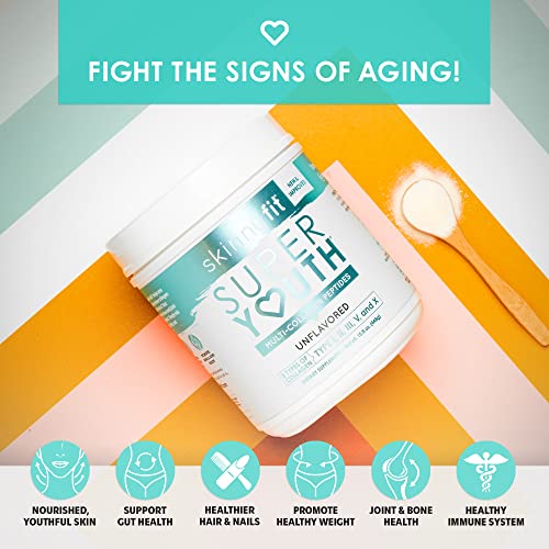 Skinnyfit Super Youth Multi-Collagen Peptides Plus Apple Cider Vinegar, Hyaluronic Acid, & Vitamin C, Unflavored, Hair, Skin, Nail & Joint Support, Immunity, Healthy Metabolism, 28 Servings #TOP2