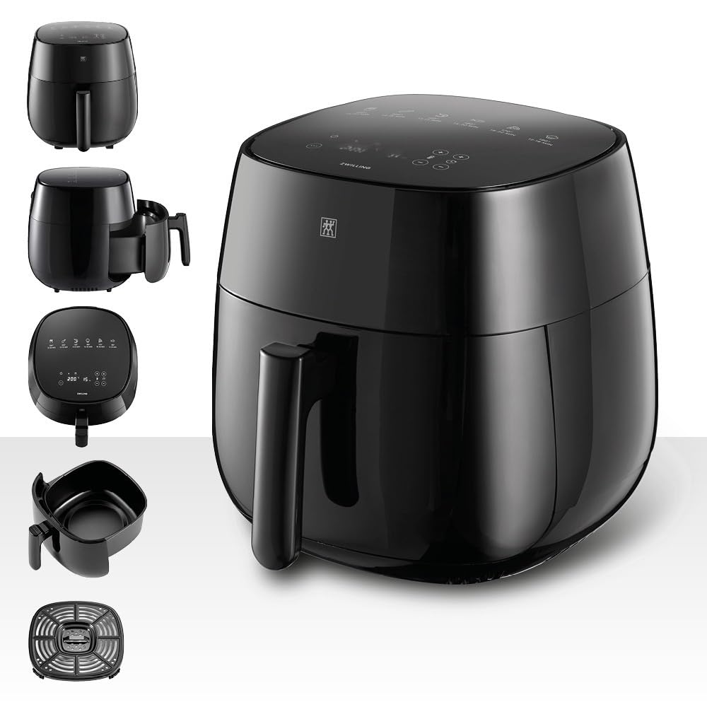 ZWILLING Heißluftfritteuse, Airfryer, 4 L, 6 Programme, 1.400 Watt, kompaktes Design, Frittieren, Garen und Backen ohne Fett, Schwarz