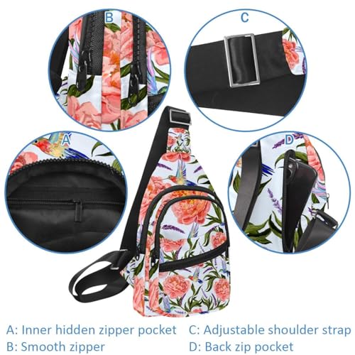 Mochila cruzada para mujer, bolsa de pecho impermeable con flores para senderismo de día 4