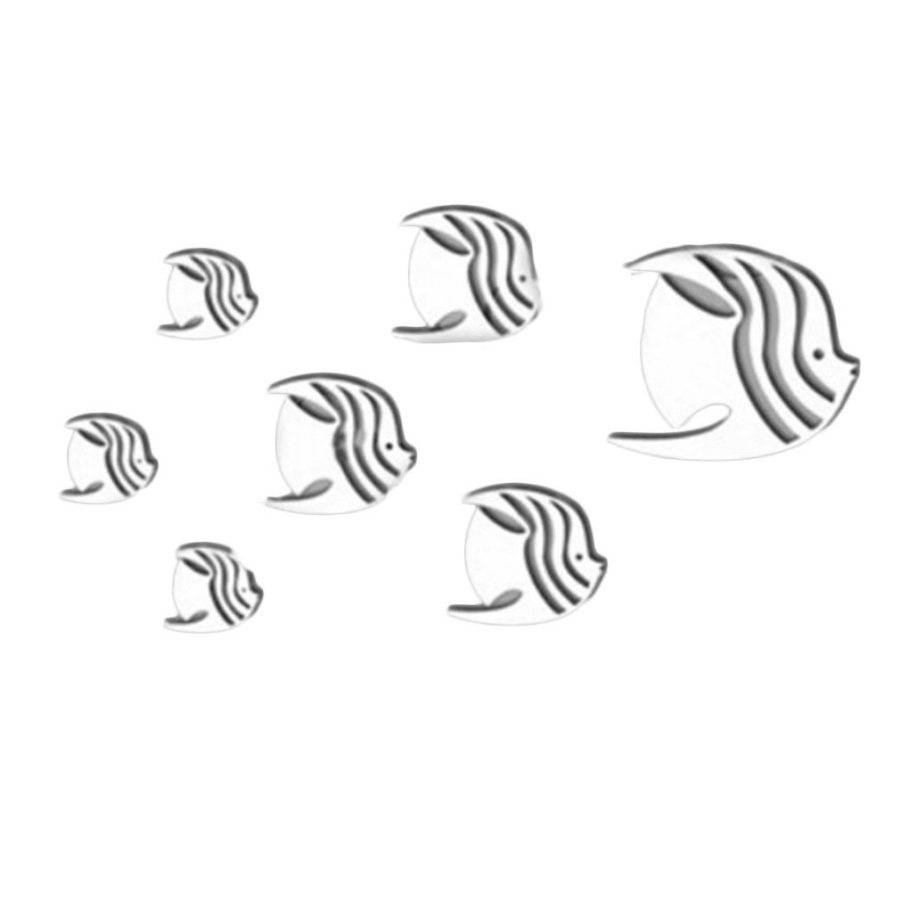 SKKWJEGE 7 Pieces 3D Fish Wall Stickers DIY Mirror Wall Art Decal Silver Fish Mirror Background Decor