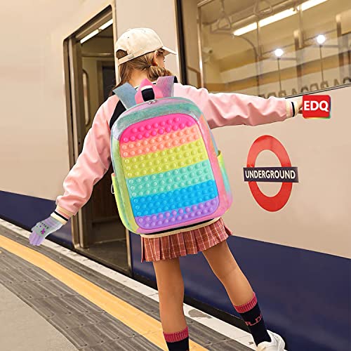 Ejoich Pop On It Backpack For Girls Boys, Large Capacity Fidget Toys Backpack Rainbow Pop Shoulder Bag Pop School Bookbag (Laser Pink) #TOP3