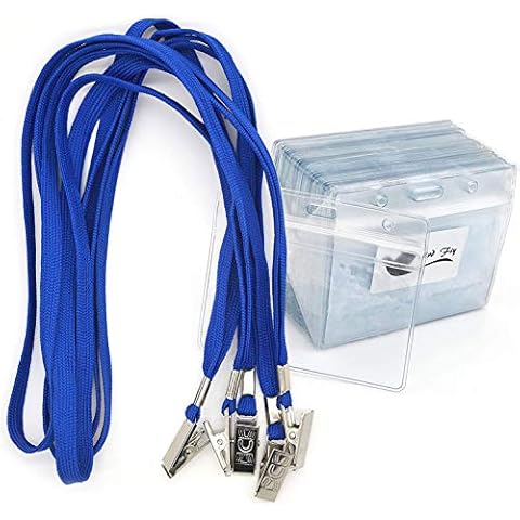 Lanyards with Id Holder Name Badges 50 Pack Clear Plastic Name Tag Badge Id Card and 50 Pack Blue Lanyard Cover