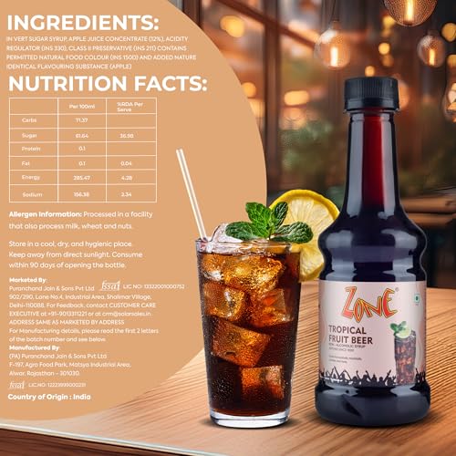 Image of Zone Tropical Fruit Beer Flavoured syrup 300ml | Captures Essence of Childhood Drink | Perfect for Mocktails, Cocktails, Lemonades, Iced Teas & More | 35+ Flavours