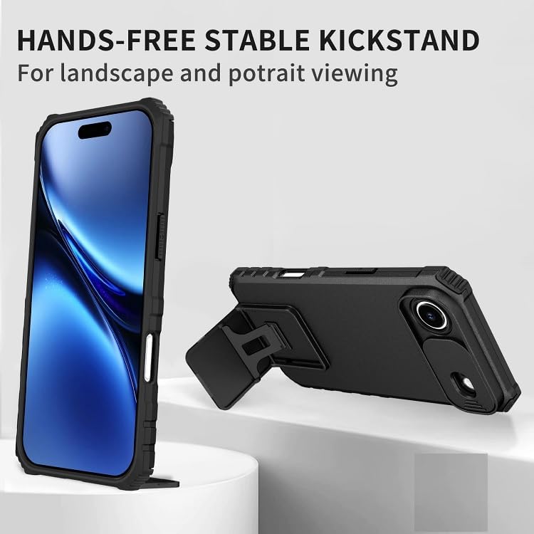 Image of ShieldTech Back Cover Case for Apple iPhone Air (17 Air) | Sliding Camera Shield | Stereoscopic Stand | Shockproof 360 Protection Mobile Phone Case Cover for i Phone Air /iPhone Air | PC, Black