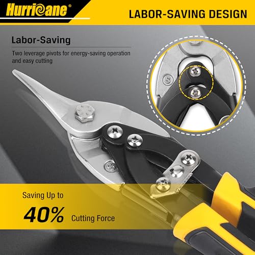 Image of HURRICANE 10 Inch Aviation Tin Snips, Cr-Mo Aviation Snips for Cutting Metal Sheet, Heavy Duty Sheet Metal Cutter Shear, Straight Cut, High Leverage Aviation Snip, Up to 40% Labor Saving