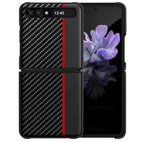 Miimall Compatible with Samsung Galaxy Z Flip/Z Flip 5G Leather Case Cover Hybrid PU Leather Hard PC Anti-Scratch Shook-Proof Bumper Case for Samsung Galaxy Z Flip/Z Flip 5G 2020 (Black Red)