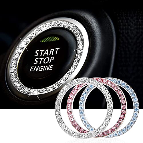 tao pipe Start Stop Knopf Deko, 3pcs Silber Blau Rosa Strass Auto Ring Glitzer Aufkleber Kristall Schlüsselbund Zubehör für Wagen Motorrad Auto Zubehör Frauen Dekorationen