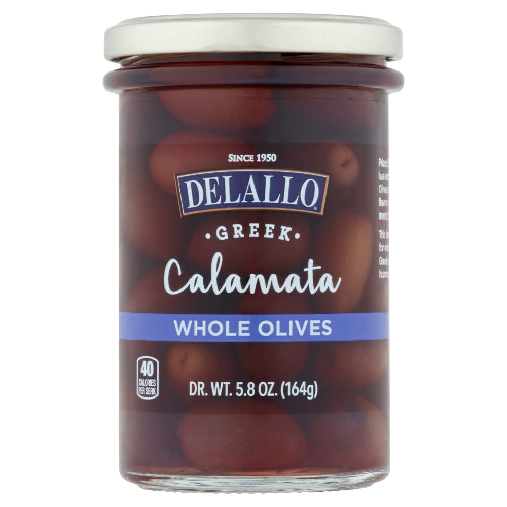 DeLallo Whole Greek Calamata Olives, 5.8oz Jar, 6-Pack