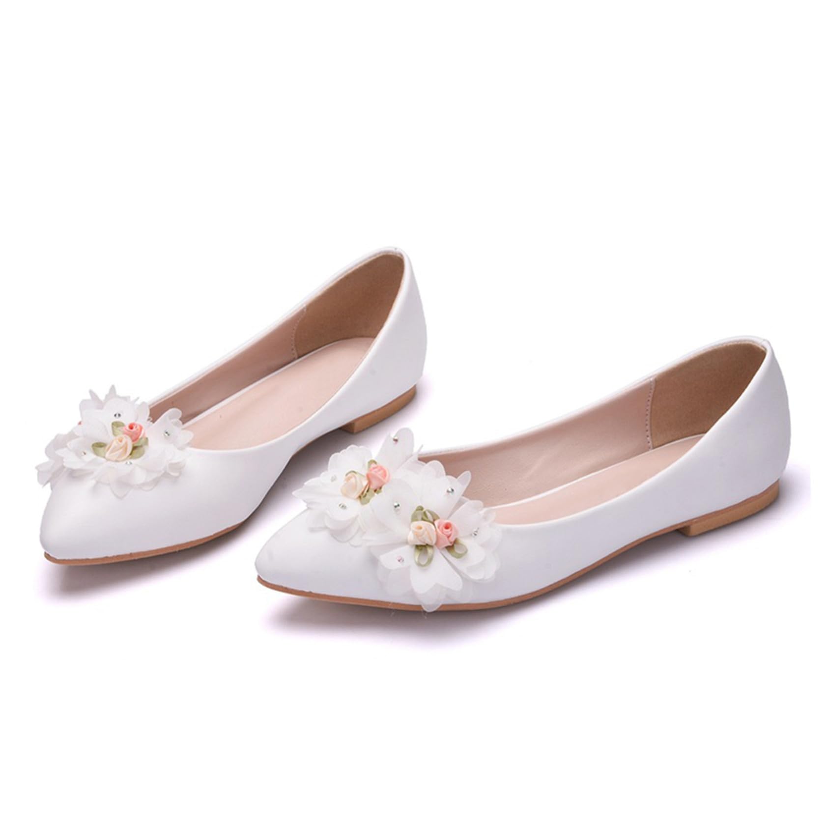 LIFKOME Spitzenblumenschuhe Flach 40 aus Pu und Gummi, Elegant in Weiß