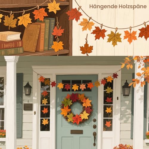 Herbstdeko - 20 Stück Herbst Dekoration zum Aufhängen, Holz Deko Hänger - Fall Deko für Erntedankfest, Holzkunst-Alter von DIY-Kunsthandwerk Halloween Herbst Dekorationen, Wooden Maple Leaf Pendant