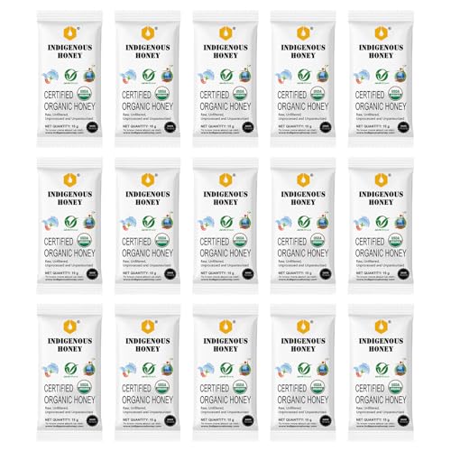 Image of INDIGENOUS HONEY Organic Natural Wild Honey Raw Pure Unprocessed Added Sugar Free NMR Tested Unpasteurized Unheated 15 Sachets Gift Pack 15g Each Total 225g