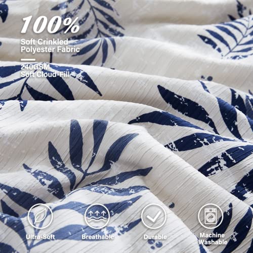Mairêve King Comforter Set, Textured Design Blue Leaves Printed Comforter King Size, King Bedding Sets 8 Pieces With Comforter, Sheets, Pillowcases & Shams,102"X 90" #TOP4