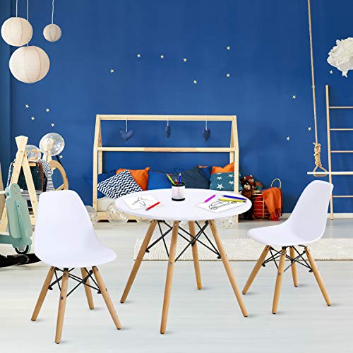 Image of Costzon Kids Table and Chair Set, 3-Piece Kids Mid-Century Modern Style Table Set with Wood Legs for Dining Drawing Playing, Toddler Table and Chairs (White, Table & 2 Chairs)
