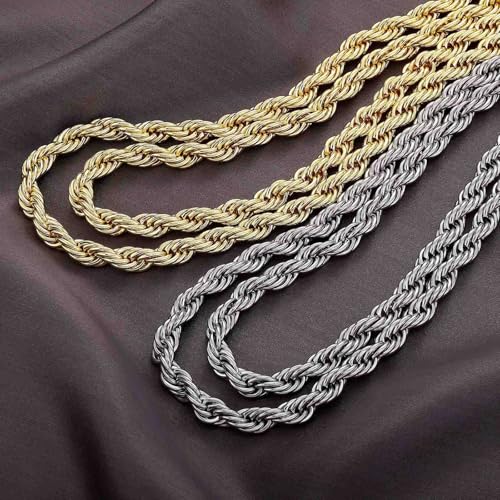 18k Real Gold Plated Rope Chain, 6mm 8mm Stainless Steel Twist Chain Necklace, Father's Day Gifts for Men Women 18-24 Inches4