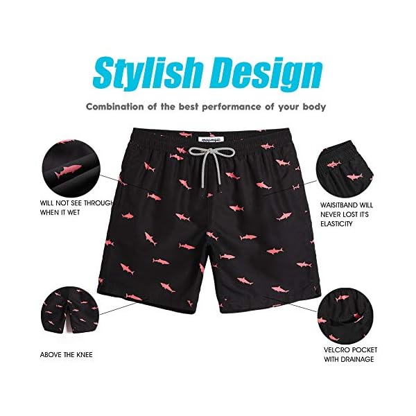 MaaMgic Men's Short Swim Trunks,Slim Fit Quick Dry Board Shorts with Mesh Lining,Black Shark,Medium - Image 5