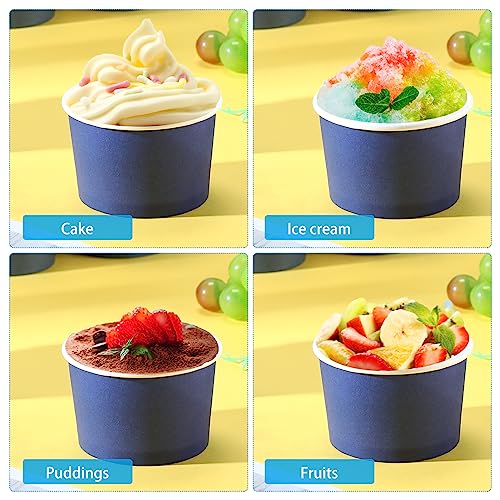 Image of Didaey 100 Pcs Paper Ice Cream Bowls Disposable Dessert Cups Yogurt Sundae Containers Disposable Yogurt Dessert Bowls for Food, Party Supply, Soup, Ice Cream, Blue(5 oz)