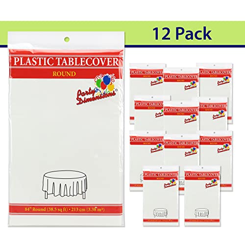 Party Dimensions 413333 White Disposable Plastic Tablecloth For Round Tables (12 Pack) 84 Inches Table Cloths thumb #2