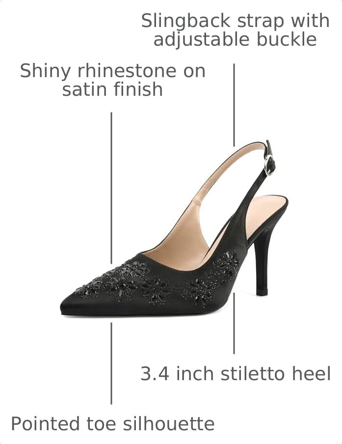 Image of AUMOTED Women's Clear Mule Sandals Pointed Toe Slingback Heels Rhinestone Heels Pumps Wedding Shoes