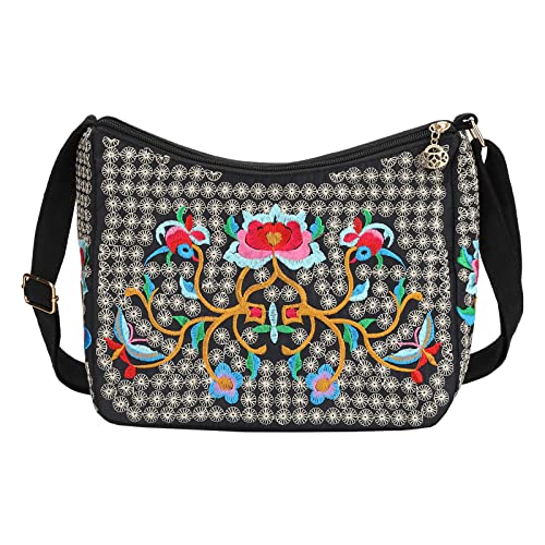 SILKAREA Embroidered Canvas 3 zip Small Crossbody Bag Cell Phone Purse Shoulder Wallet Handbags Wristlet Clutch Bag for Women2