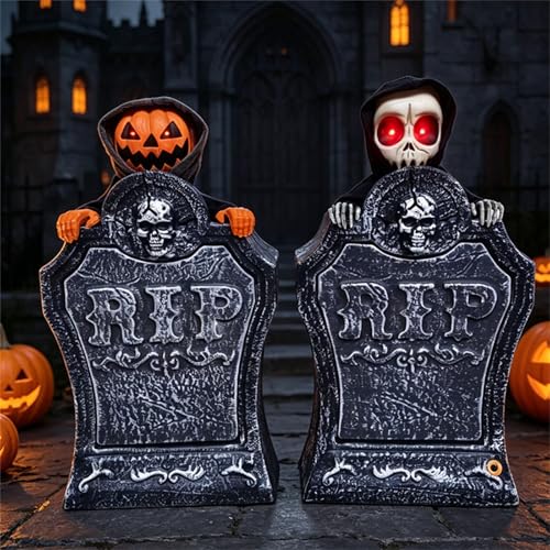 Lápida interactiva de Halloween animada para transformar tu jardín en un cementerio realista 3