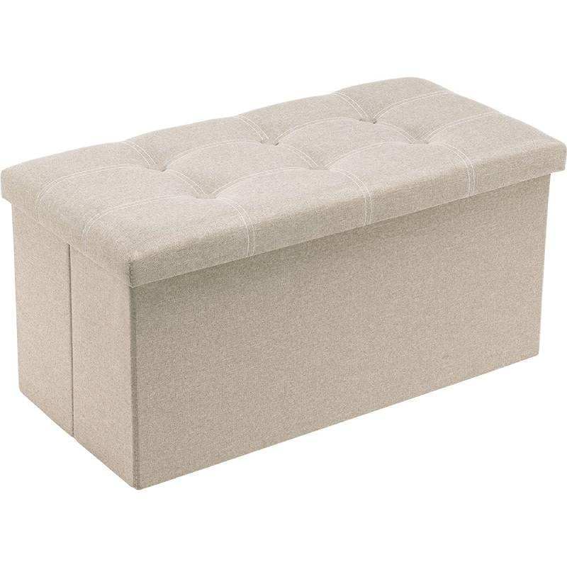 Image of Storage Bench Folding Ottoman Foot Rest Stool, 30 inch Grey Linen Footstool, Short Ottoman Bench, Foot Rest Store as Books, and Blanket Storage or Others