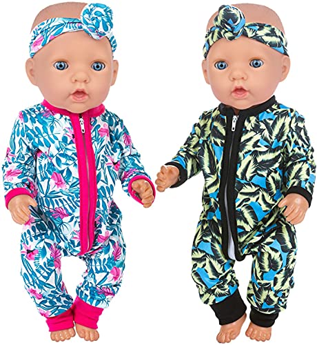 ZITA ELEMENT 2 Sets Baby Doll Clothes Outfits Jumpsuits with 2 Headbands for 14-16 Inch Baby Doll, 43cm New Baby Doll, 15 Inch Baby Doll and American 18 Inch Girl Dolls Clothes and Accessor