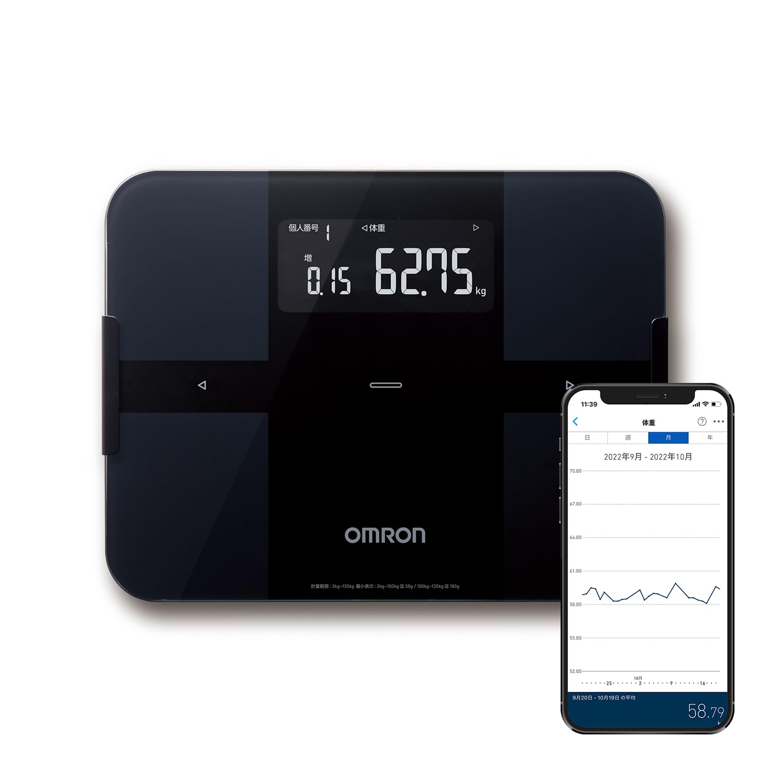 OMRON Bluetooth体重計 乗って測るだけ。操作なしで測定データを自動転送 オムロン 体重