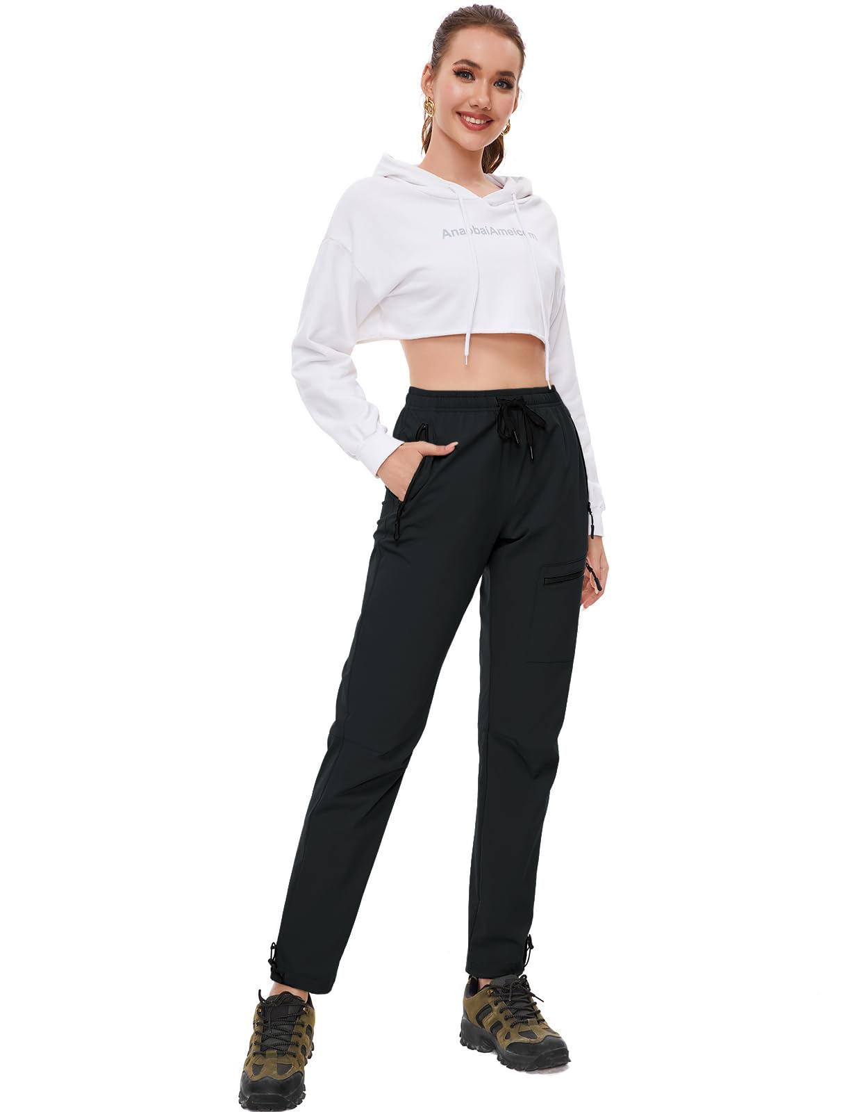 SEVEGO Pantalones de Senderismo para Mujer, Entrepierna Alta, 32, 34 y 36 Pulgadas, Ligeros, 4 Bolsillos con Cremallera, Resistentes al Agua, Negro -, L / 36L
