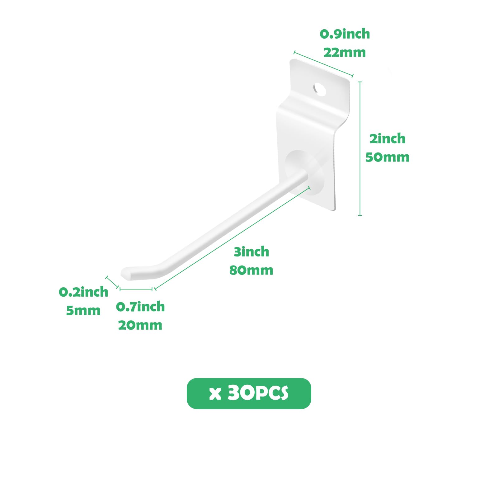 Yauhar 30Pcs 4 Inch White Slatwall Panel Hooks - Image 2