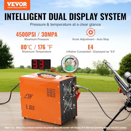 VEVOR PCP Air Compressor, 4500PSI/30Mpa Portable PCP Airgun Compressor with Built-in Power Converter, Auto-Stop | DC12V/AC120V | Oil & Water-Free Air Rifle, Paintball and Scuba Tank Compressor Pump - image 3