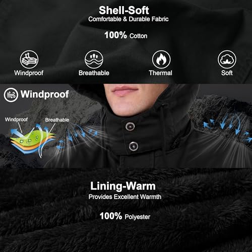 CHEXPEL Men's Thick Winter Jackets with Hood Fleece Lining Cotton Military Jackets Work Coats with Cargo Pockets Outwear3