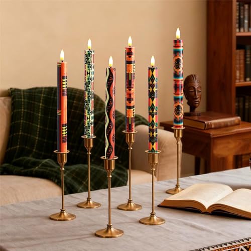 Image of African LED Candles Flameless Candlesticks-6pcs Timer Traditional Tribal Battery Operated Candle Remote Floral LED Taper Candles Lights for Home Wedding Party Dinner Windows Decor-P6AFRI