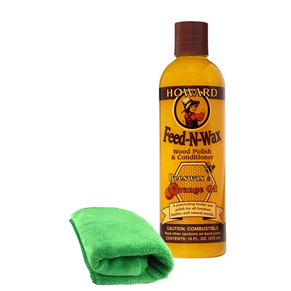 Feed N Wax Wood Polish and Conditioner by Howard Furniture Feed BeesWax, Carnauba Wax and Orange Oil In One 473ml Bundle with Professional Microfibre Cloth (2 items)