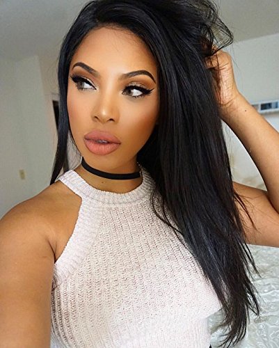 13X4 Lace Front Wigs Synthetic Light Yaki Straight Black Color for Women (16 Inch, 13x4)