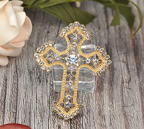 Image of Gyn&Joy Sparkle Crystal Rhinestones Holy Cross Brooch Pin Jewelry For Women Men