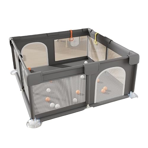 【サイズ展開豊富】折りたたみ式ベビーサークル/ベビーサークル|メッシュ素材で安全設計|屋内外での使用に最適、持ち運びも簡単(ライトグレー) (ダークグレー,150*180)