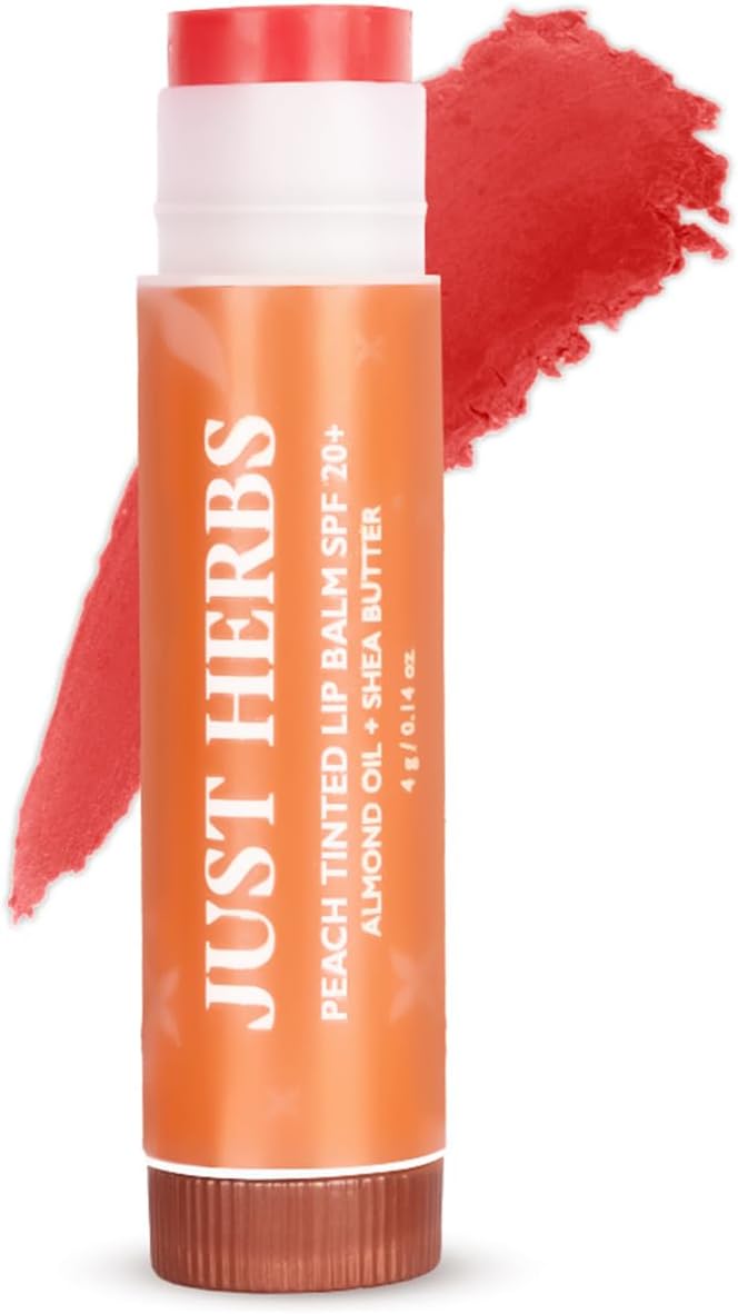 Just Herbs Tinted Lip Balm for Men and Women with SPF 20+ for Dark Lips to Lighten 4 g (Peach)