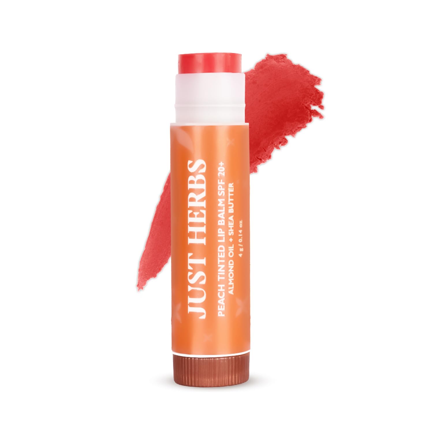 Just Herbs Tinted Lip Balm with SPF 20+ for Dry & Chapped Lips for Men & Women | Hydrating Lip Balm for Pigmented Lips | Suits All Skin types - Peach, 4g