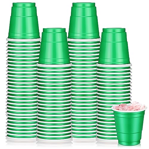Roshtia 100 Pack 2 oz Plastic Shot Cups Mini Disposable Shot Glasses 2 oz Wedding Party Cups for Bridal Shower Wedding Party Beer Taste Serving Snacks(Green)