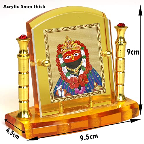 Eknoor 24 Carat Gold Plated Foil on Solid 5MM Thick Acrylic Base Maa Tarini Ji God Idol with Golden Frame with for Car Dashboard, Puja Ghar and Offices (GFWP-Maa Tarini)