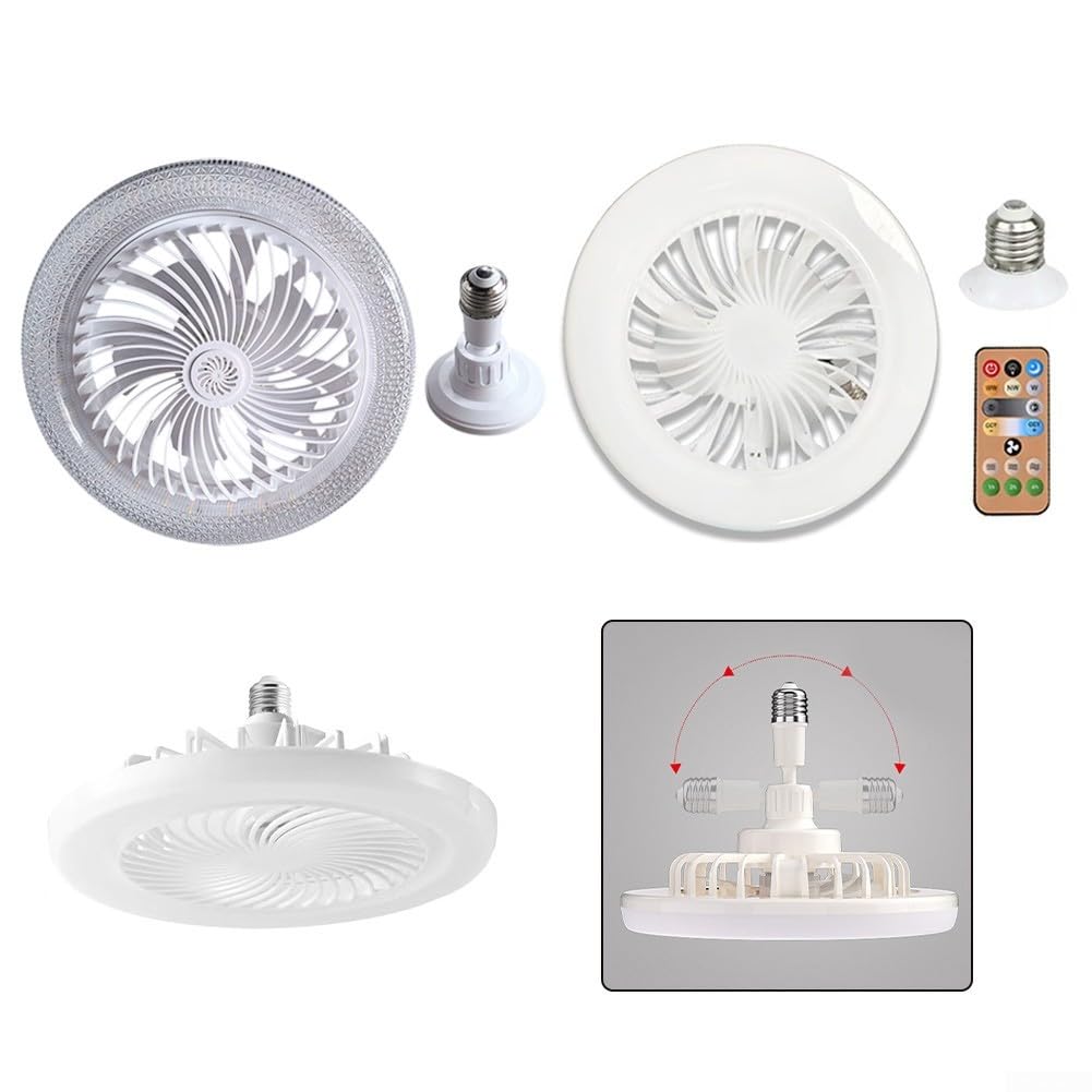 Ventilatore da soffitto con telecomando E27 con luce e timer integrati, migliora il comfort in stanze piccole (A)