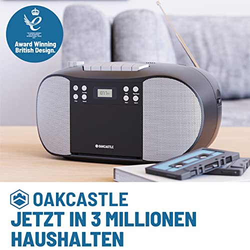 Oakcastle BCX10 Tragbarer CD-Player Boombox | Kassettenspieler & UKW-Radio | 2.0-Stereo-Sound | 15 Stunden Spielzeit mit Batterien | Radio mit CD-Player | Leichter tragbarer Kassetten Spieler