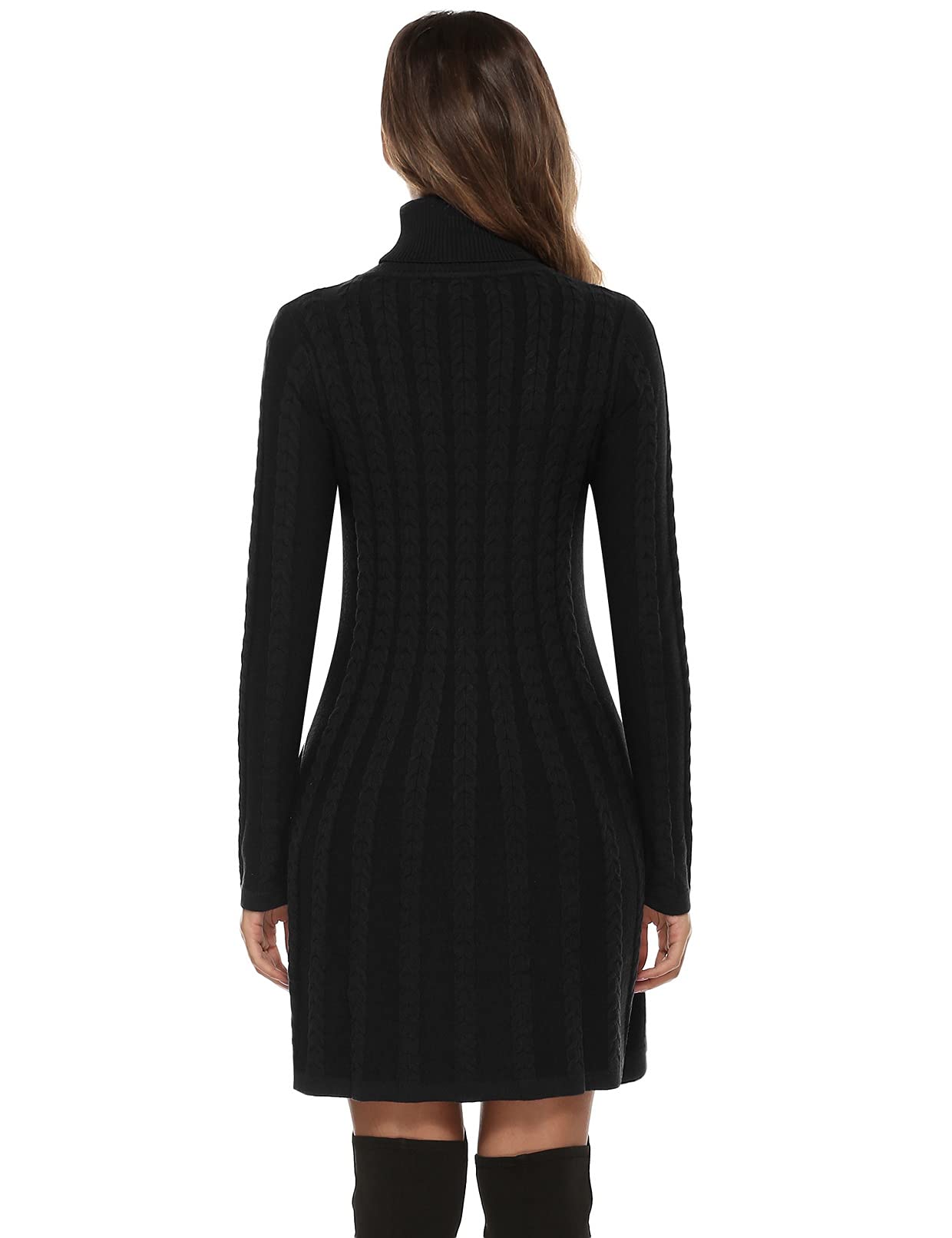 Gyabnw Vestito Casual Donna Invernale in Maglione Abito Vita Alta Elegante in Girocollo di Orlo Svasato Abito Linea A in Maglia al Ginocchio Caldo di Moda Treccia Ritorta
