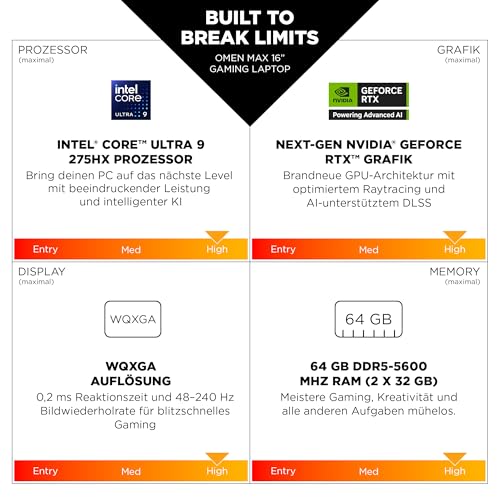 HP Omen MAX Gaming Laptop, 16" 2.5K WUXGA Display 240Hz, Intel Ultra 7-255HX (20C) 13 NPU Tops, NVIDIA GeForce RTX 5070 Ti 12GB VRAM, 32 GB DDR5 RAM, 1 TB SSD, Win 11, QWERTZ, RGB, Alu Schwarz – Bild 3